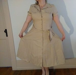 Cotton Tan Midi A-Line Dress